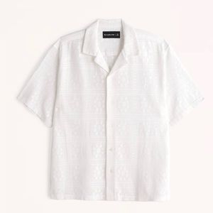 Camp Collar Lacey Button-Up Shirt - White Pattern